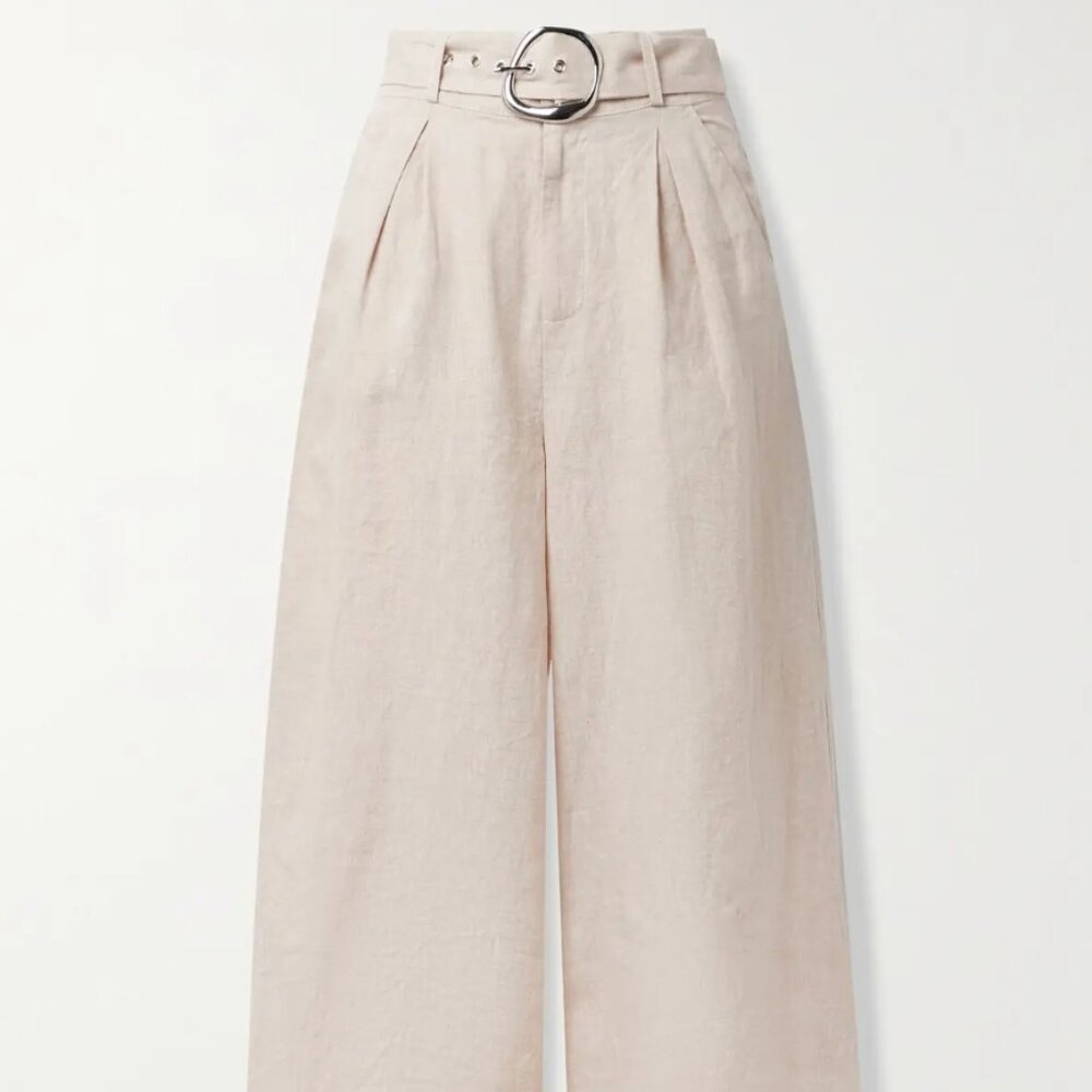 Staud Eris Belted Linen Wide-leg Pants - Worn Once - Size 8